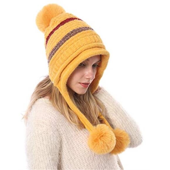 Women\'s Winter Peruvian Cover Ears Beanie Hat Ear Flaps Sherpa Snow Hat main image 2